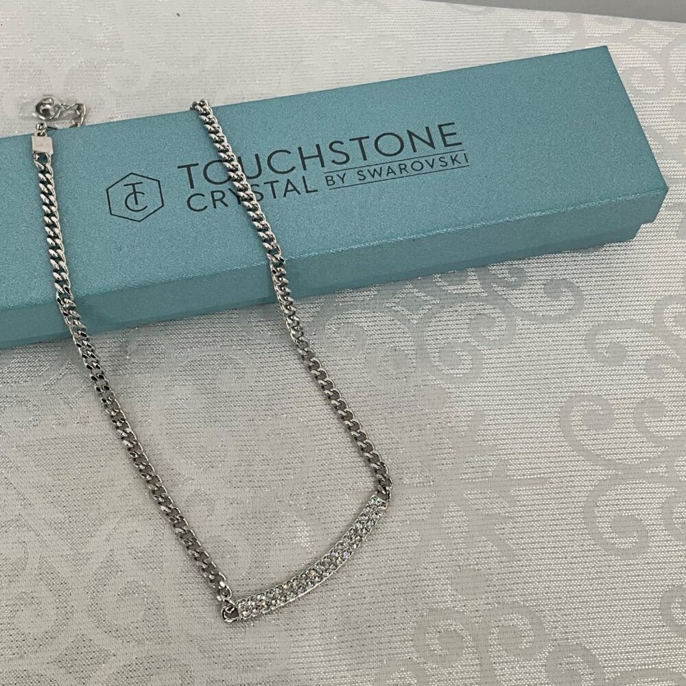 Swarovski Touchstone‎ Crystal Silver Tone Necklace With Rhinestone Bar